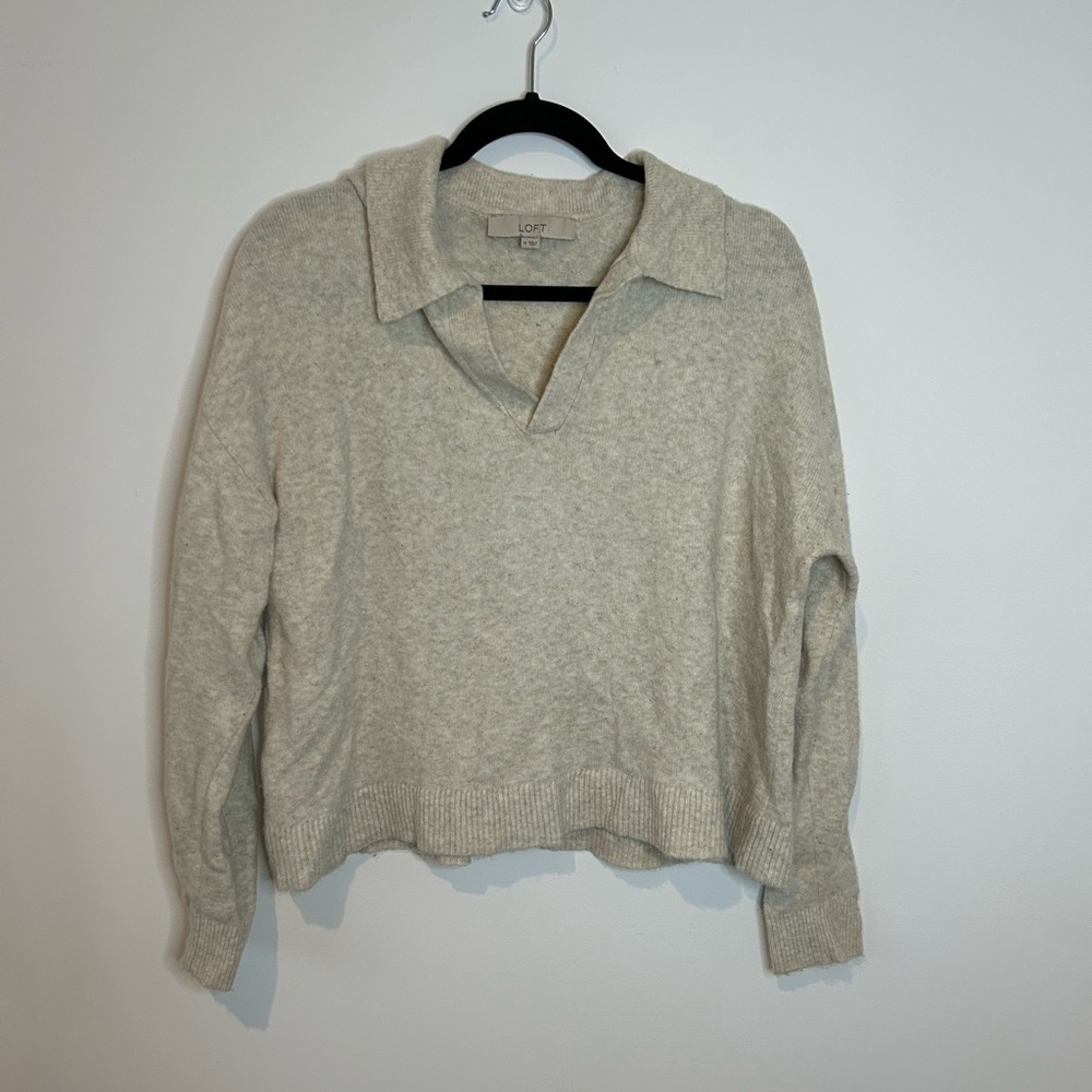 LOFT Cream Knit Pullover